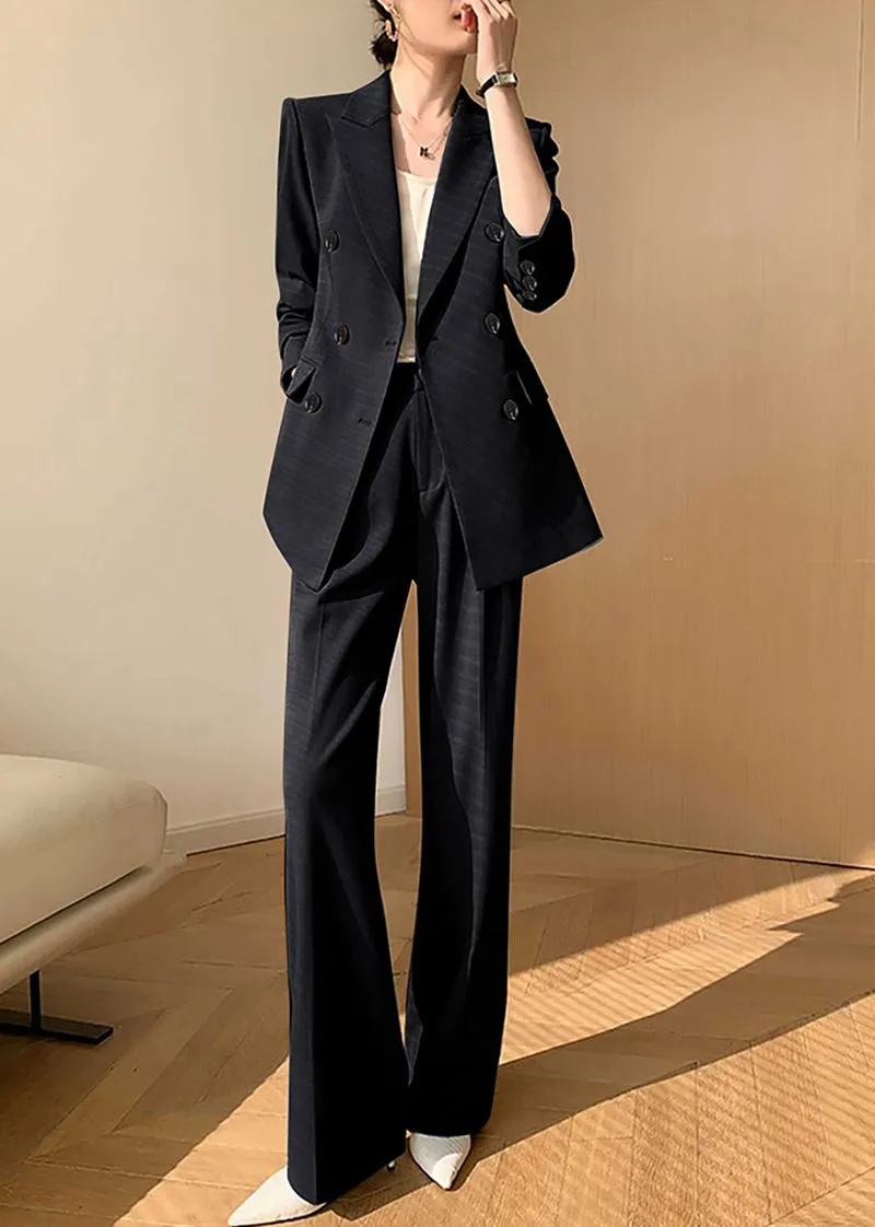 Monica Black Double Breasted Blazer Pants Suit Two-Piece Set