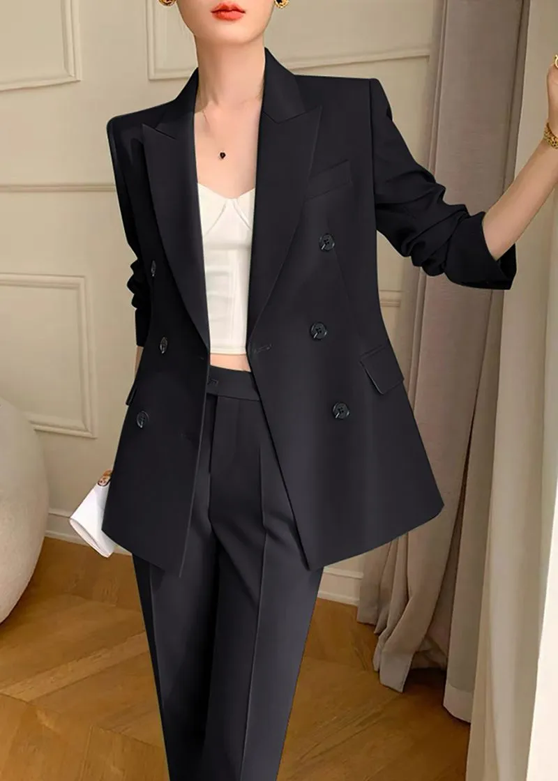 Monica Black Double Breasted Blazer Pants Suit Two-Piece Set