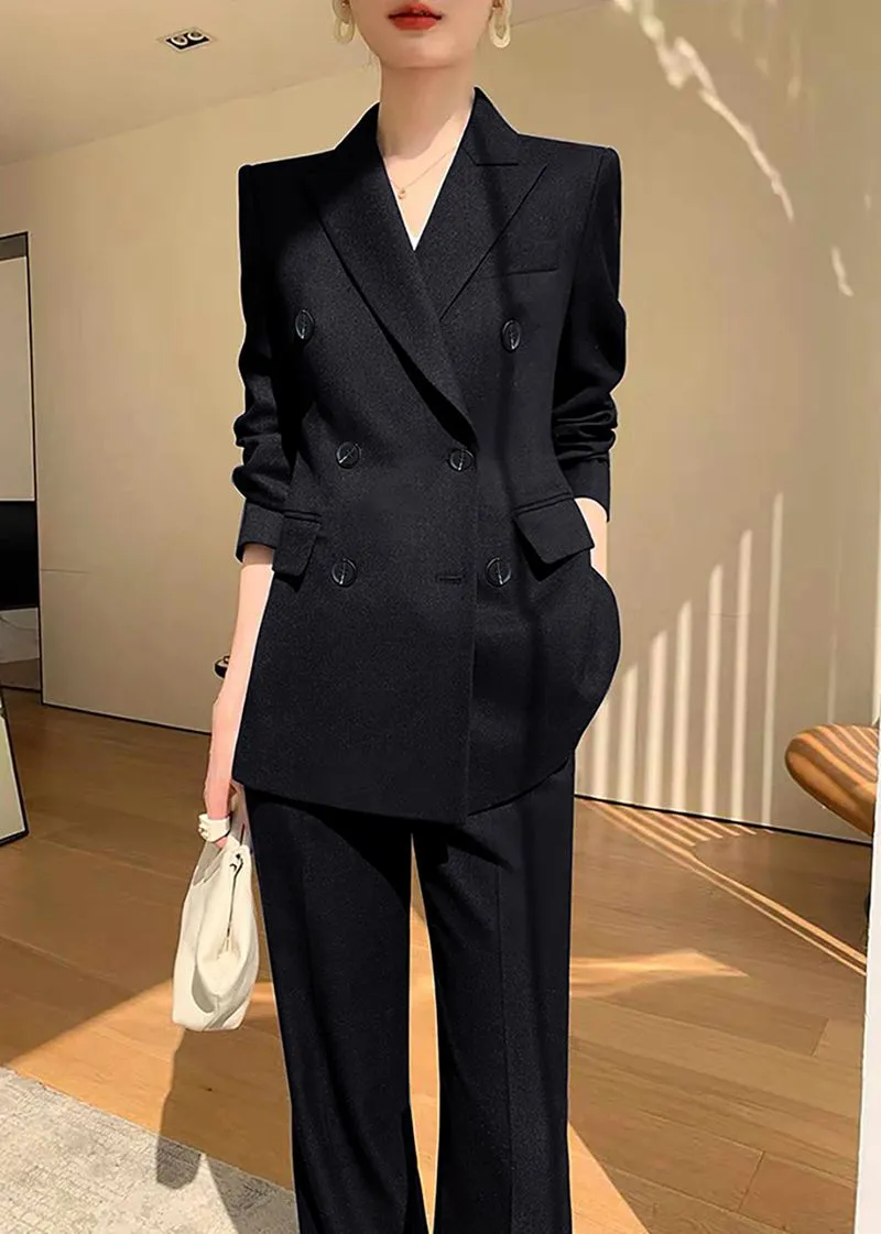 Monica Black Double Breasted Blazer Pants Suit Two-Piece Set