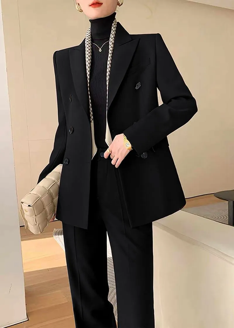 Monica Black Double Breasted Blazer Pants Suit Two-Piece Set