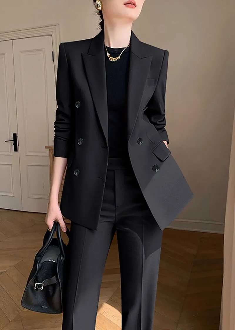 Monica Black Double Breasted Blazer Pants Suit Two-Piece Set