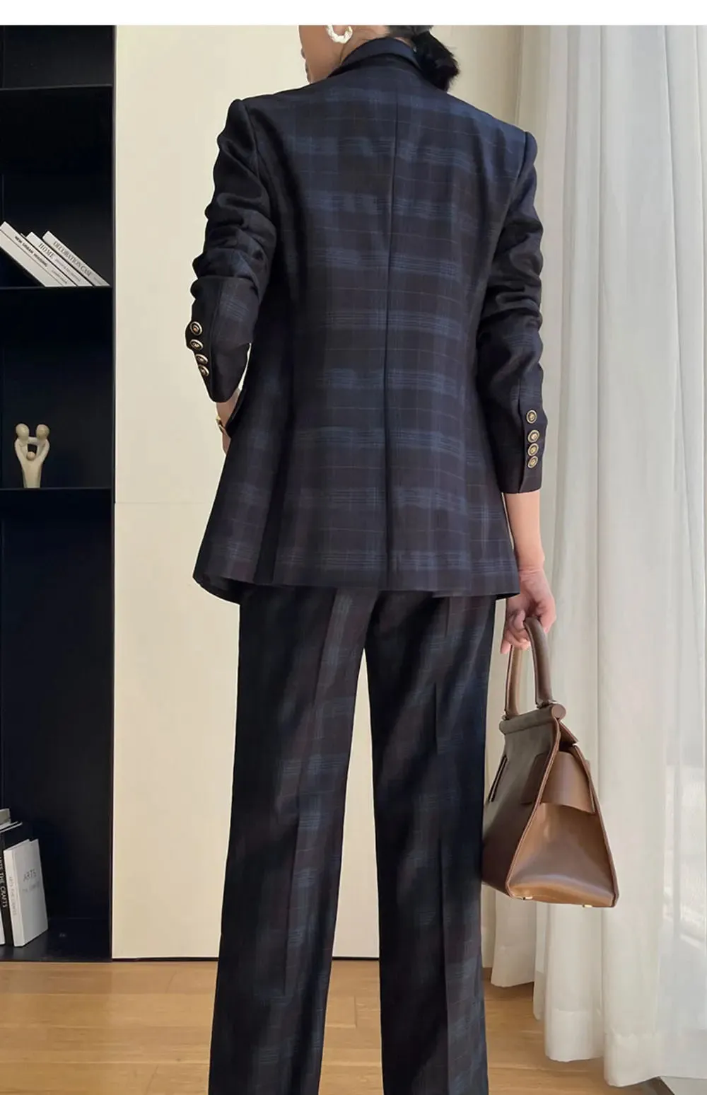 Myra Plaid Double-Breasted Blazer Pants Suit