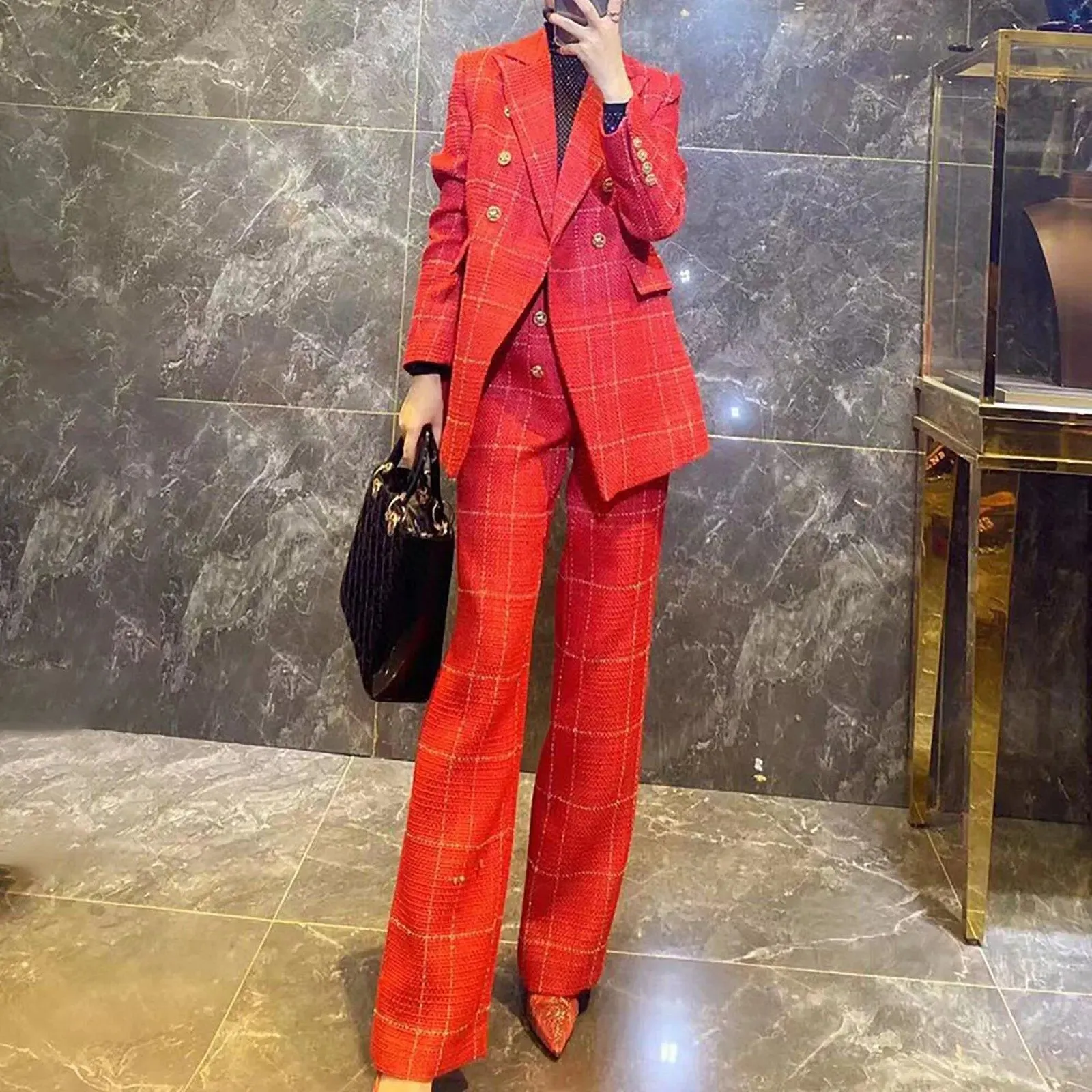 Myra Plaid Double-Breasted Blazer Pants Suit