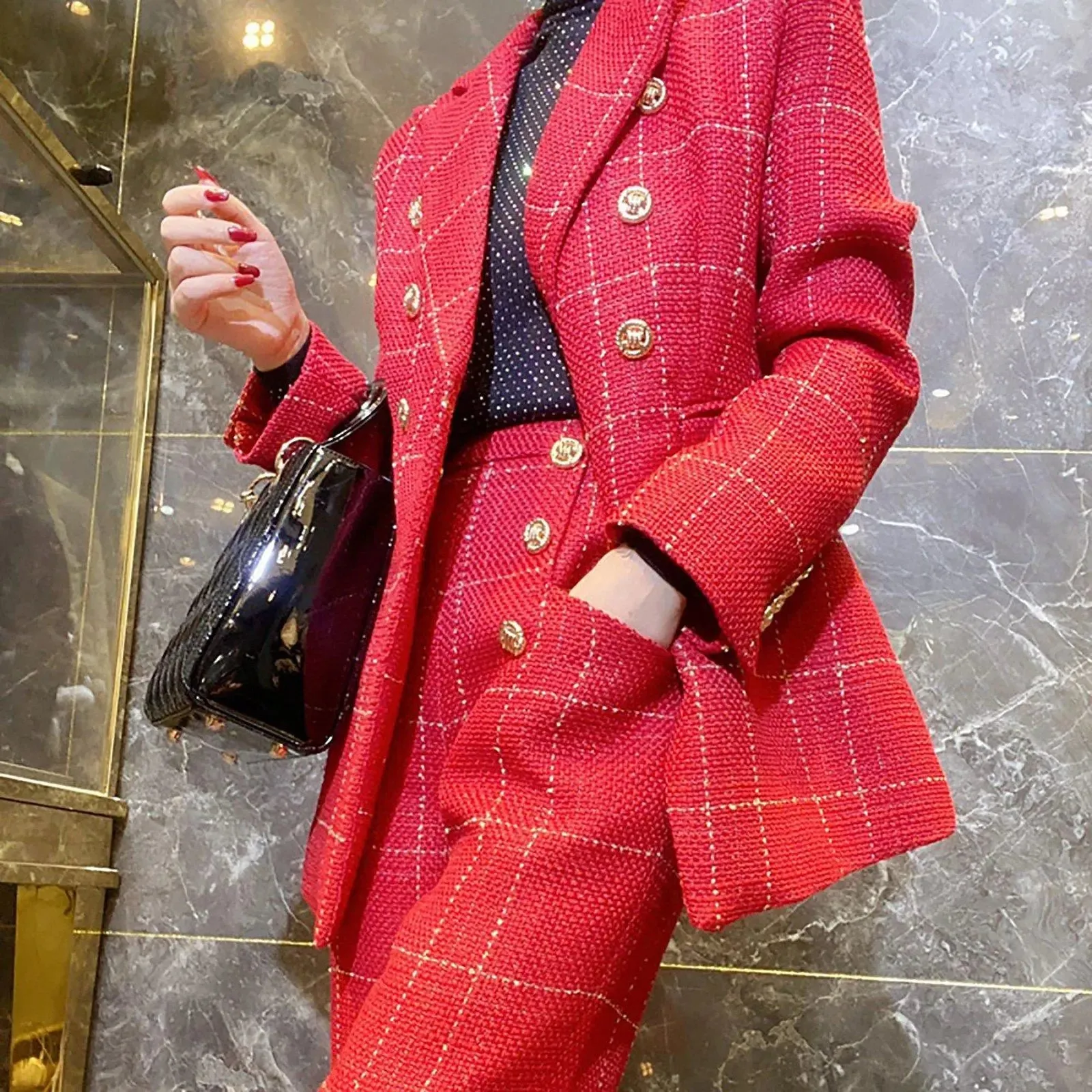 Myra Plaid Double-Breasted Blazer Pants Suit