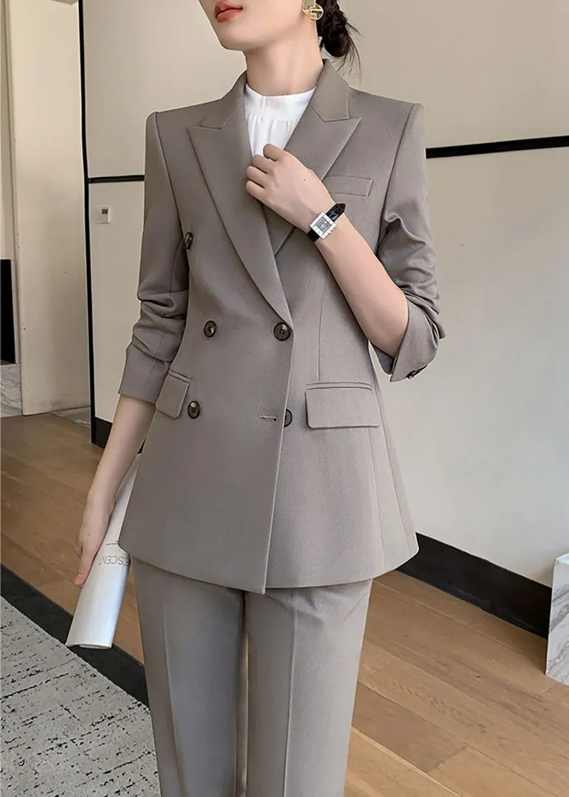 Nancy Gray Double Breasted Blazer Pants Suit Two-Piece Set