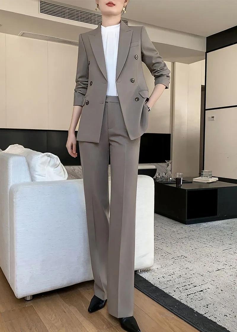 Nancy Gray Double Breasted Blazer Pants Suit Two-Piece Set