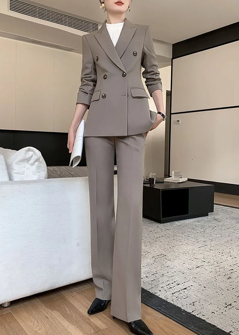 Nancy Gray Double Breasted Blazer Pants Suit Two-Piece Set