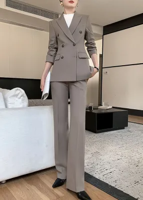 Nancy Gray Double Breasted Blazer Pants Suit Two-Piece Set