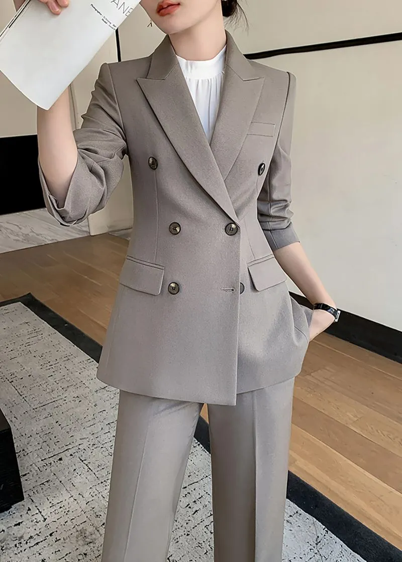 Nancy Gray Double Breasted Blazer Pants Suit Two-Piece Set