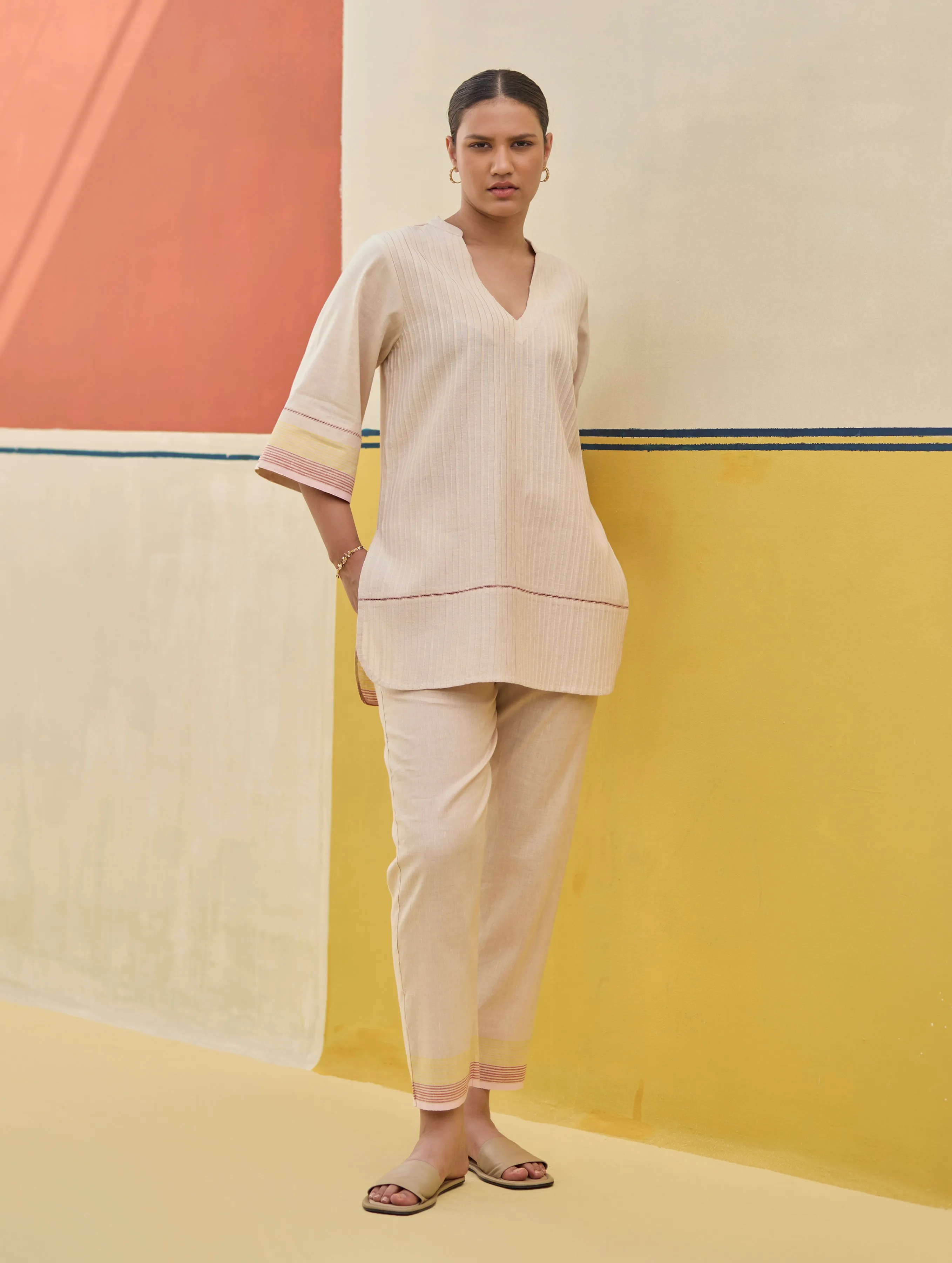 Neri Border Linen Co-ord Set - Sand