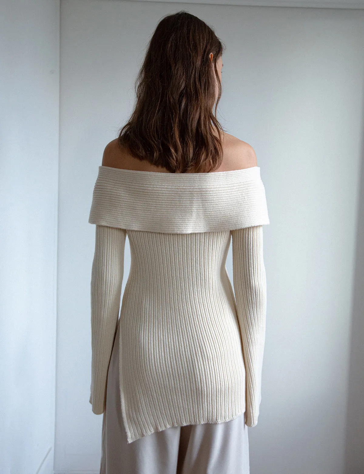 Paula Off-The-Shoulder Button Sweater