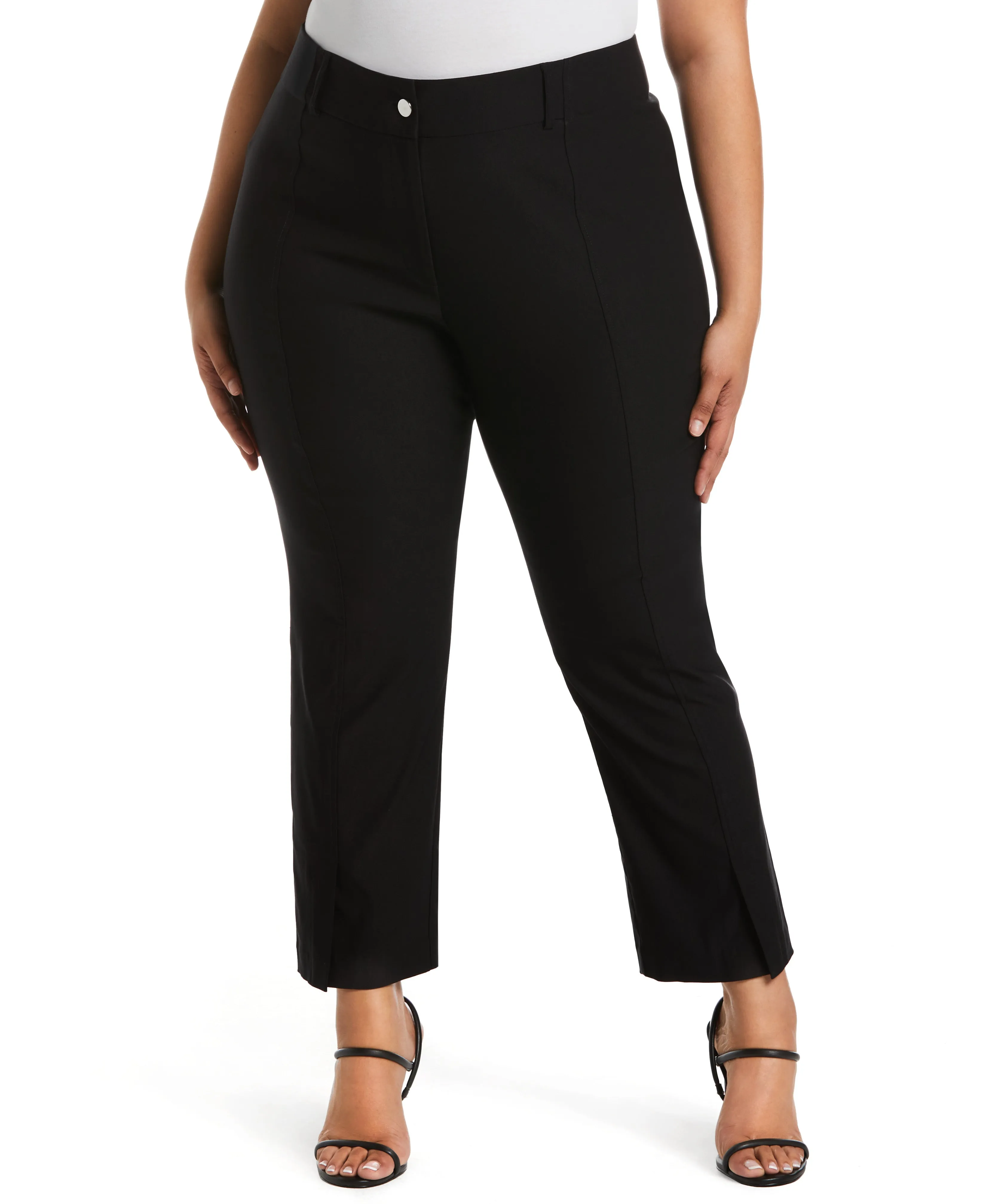 Plus Size Classic Fit Seamed Straight Leg Crop Pant with Vents