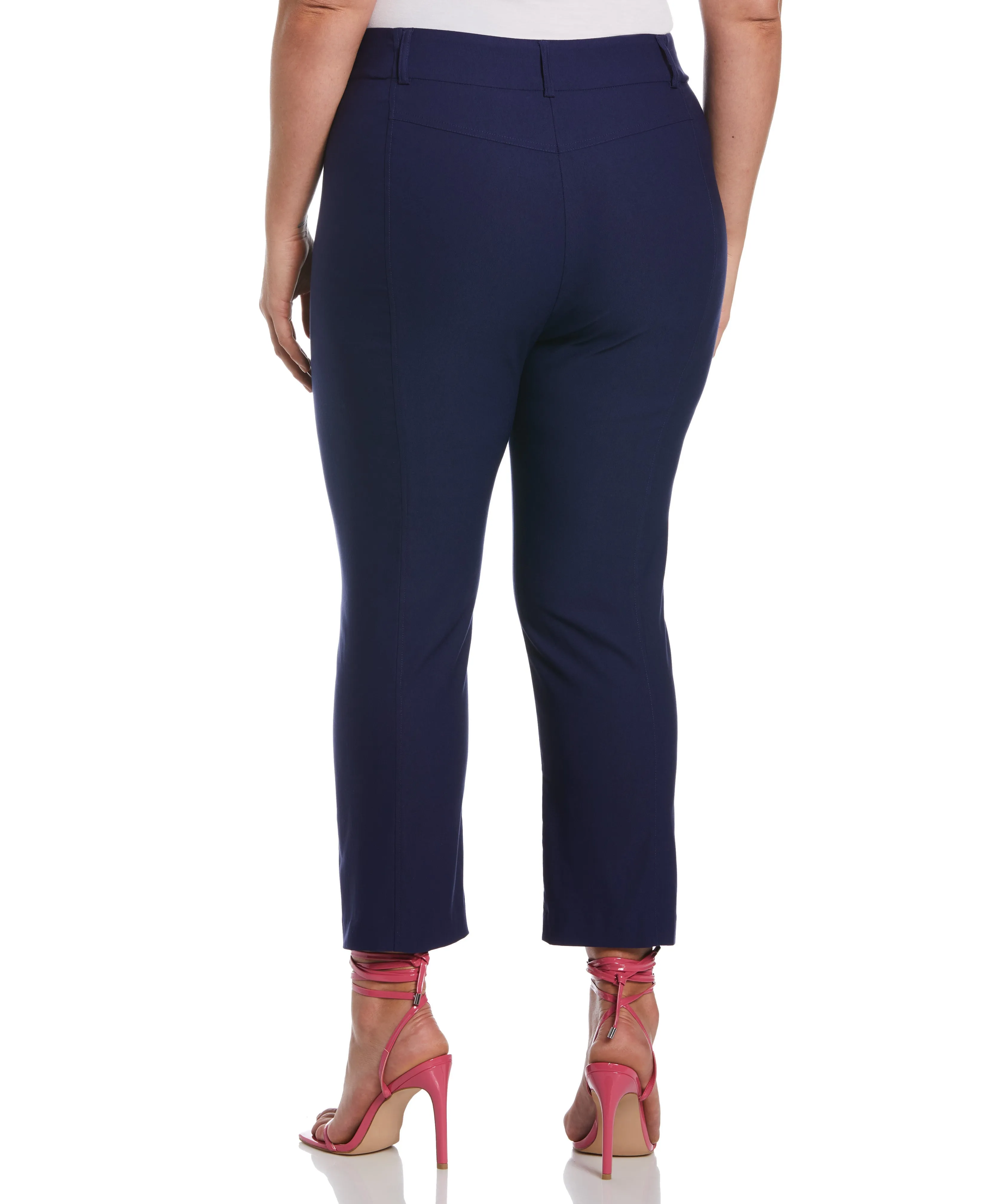 Plus Size Classic Fit Seamed Straight Leg Crop Pant with Vents