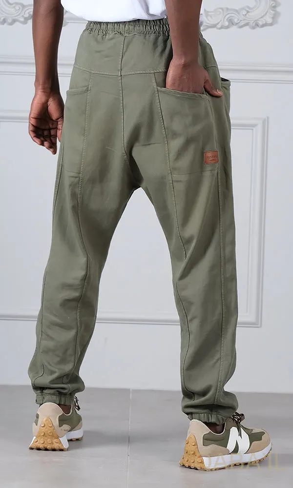 QL Relaxed Cotton STRETCH Cuffed Trousers in Khaki