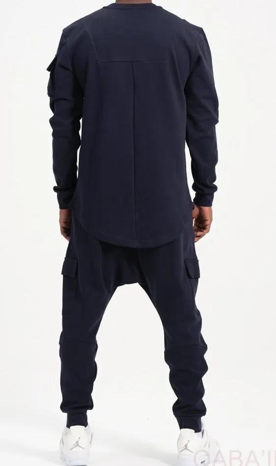 QL Sniper Set Cargo Joggers and Longline Top in Navy Blue