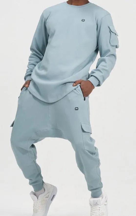 QL Sniper Set Cargo Joggers and Longline Top in Sky Blue