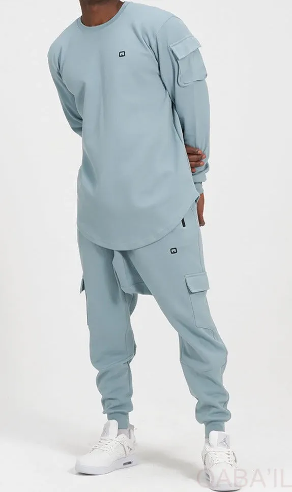 QL Sniper Set Cargo Joggers and Longline Top in Sky Blue