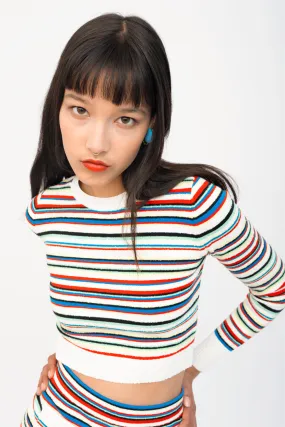 Rainbow Stripe Long Sleeve Crop Crew