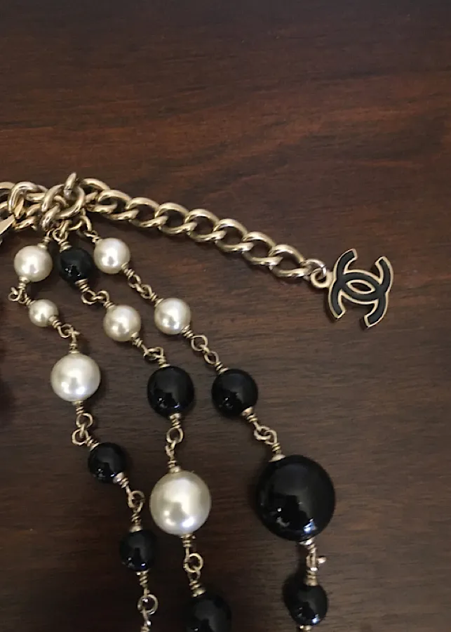 RARE Chanel 100th Anniversary 2010 Cruise 10C Black White Gold Pearl Coco Figure Sautoir 3 Strand Long Necklace