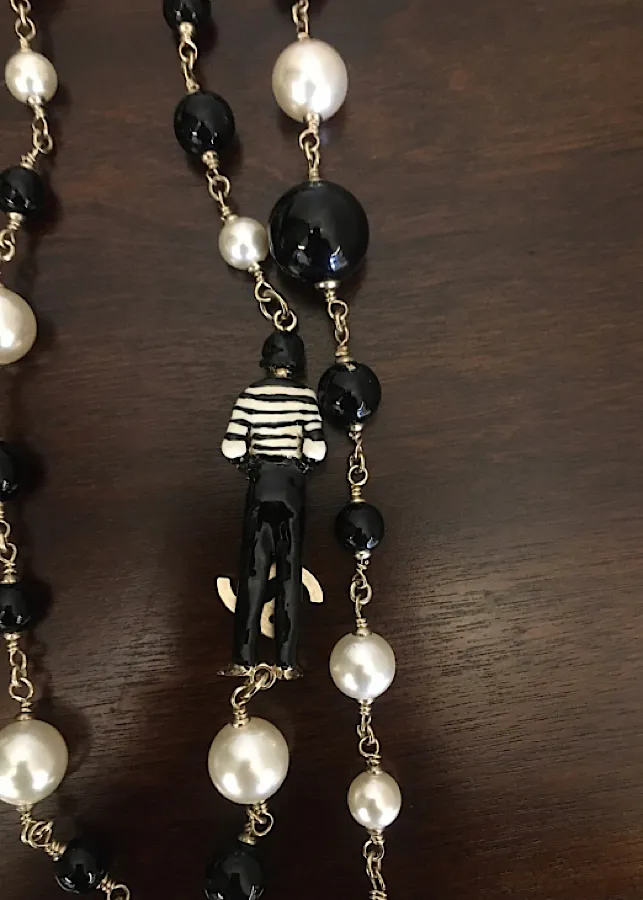 RARE Chanel 100th Anniversary 2010 Cruise 10C Black White Gold Pearl Coco Figure Sautoir 3 Strand Long Necklace