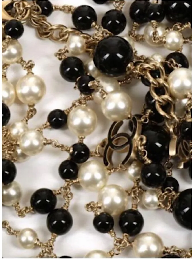 RARE Chanel 100th Anniversary 2010 Cruise 10C Black White Gold Pearl Coco Figure Sautoir 3 Strand Long Necklace