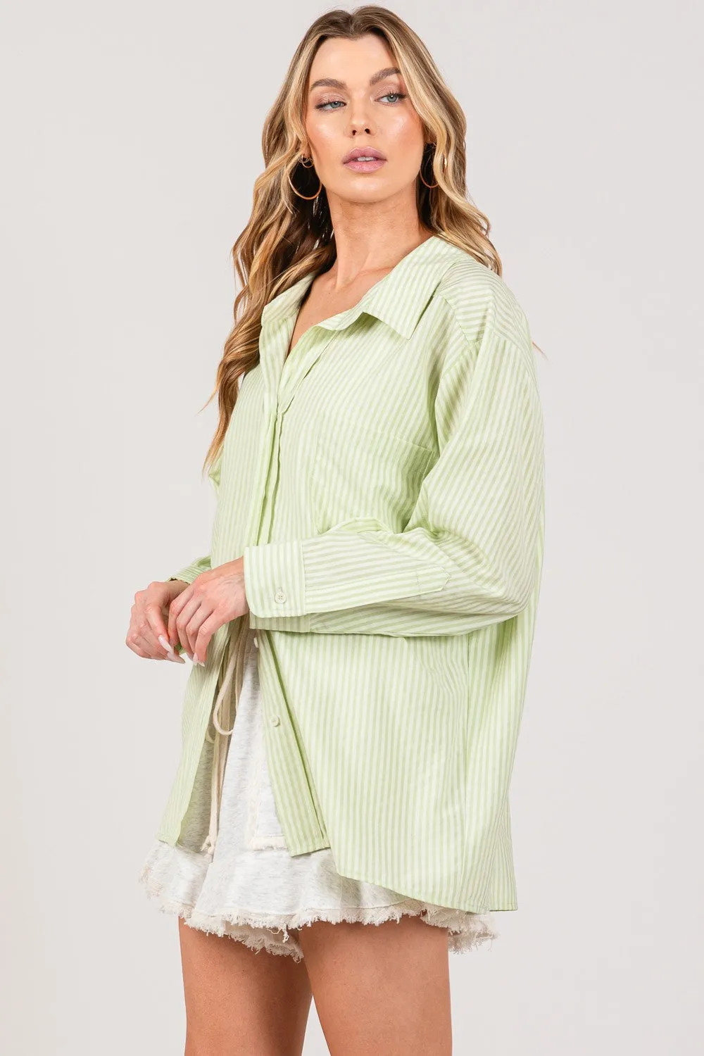 Sage Striped Button Up Long Sleeve Shirt