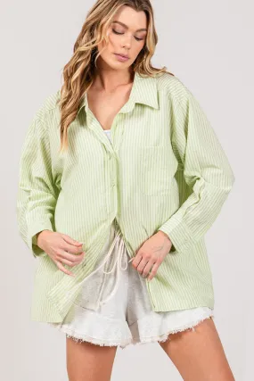 Sage Striped Button Up Long Sleeve Shirt