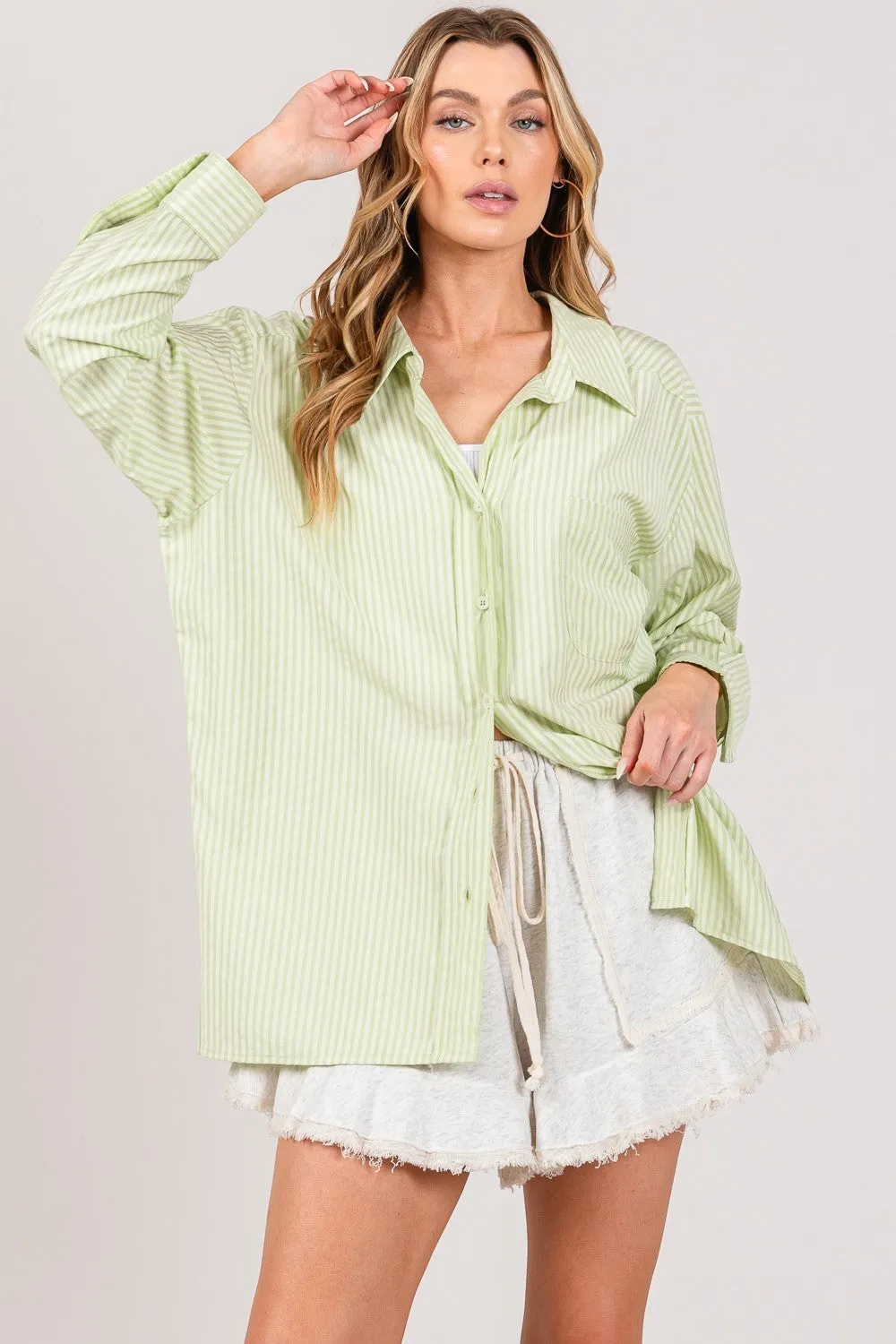 Sage Striped Button Up Long Sleeve Shirt