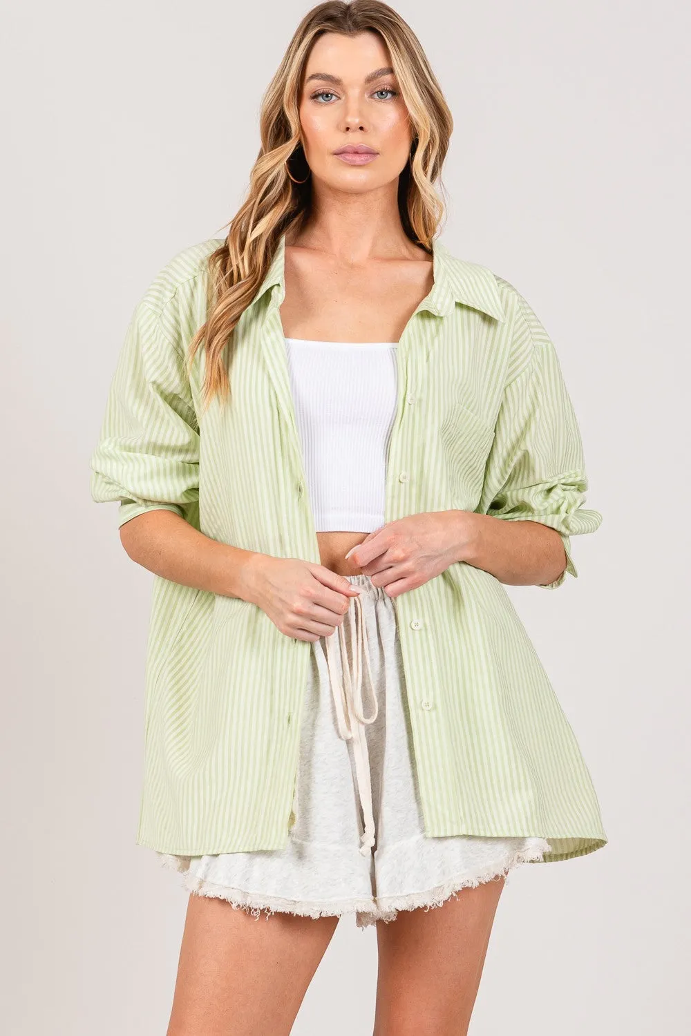 Sage Striped Button Up Long Sleeve Shirt