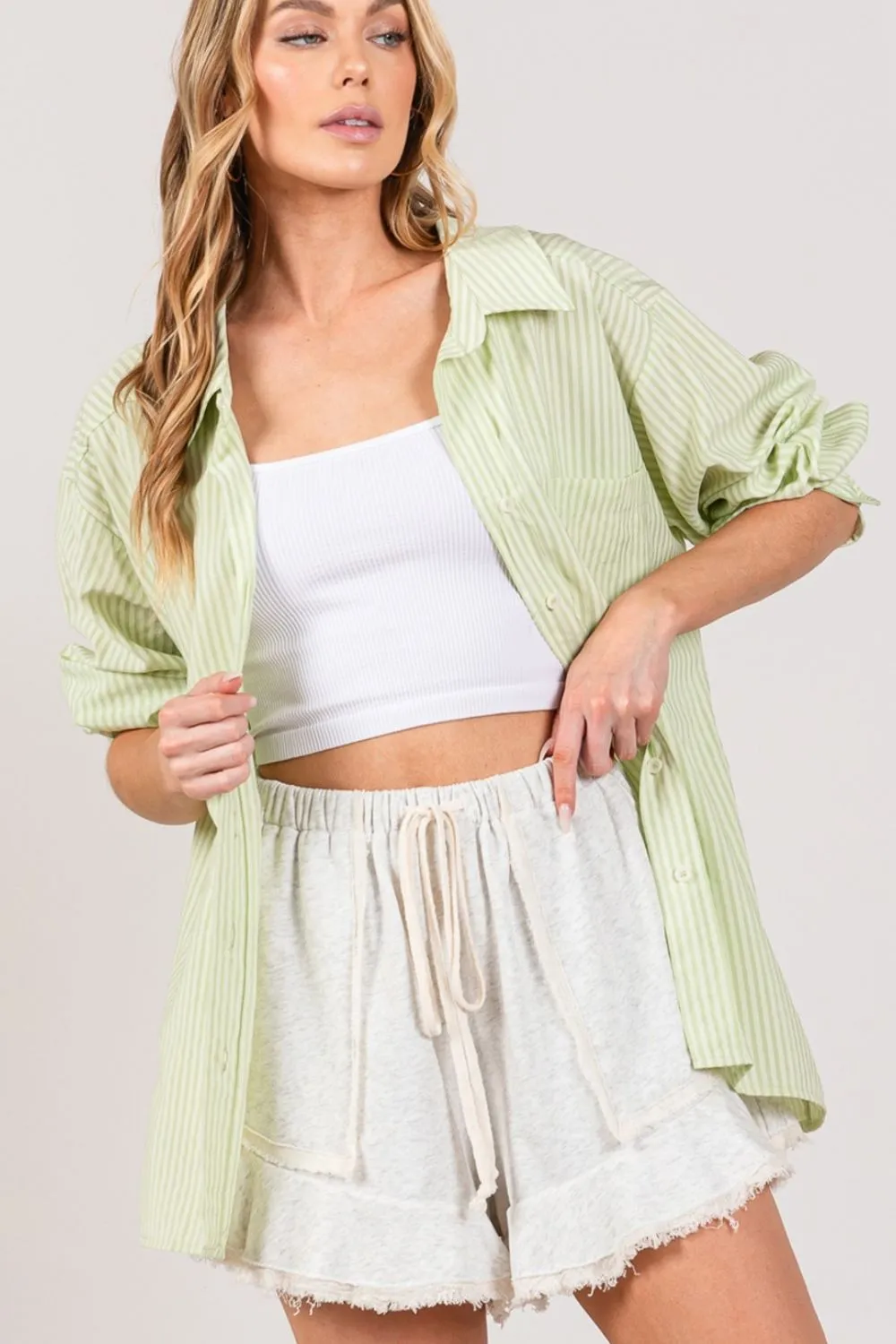 Sage Striped Button Up Long Sleeve Shirt