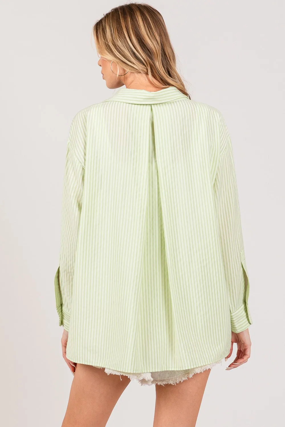 Sage Striped Button Up Long Sleeve Shirt