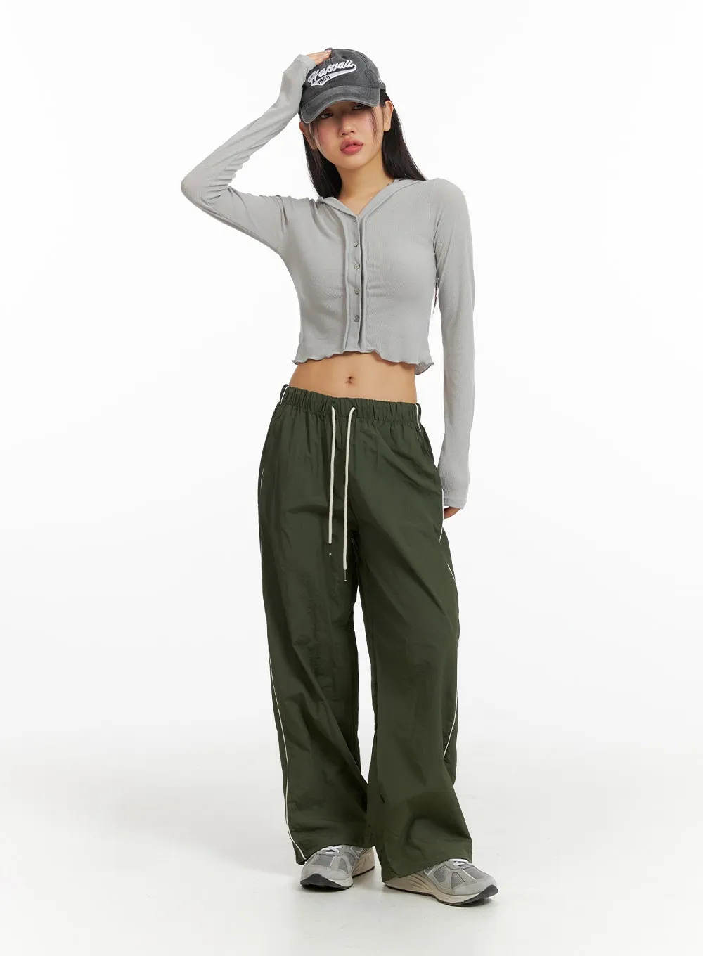 String Nylon Wide Pants CF414