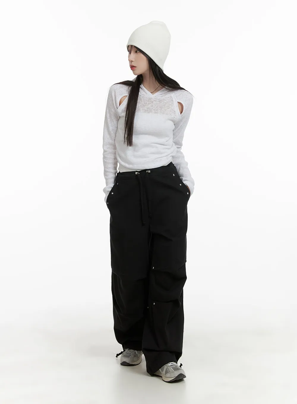 Stud String Wide Cargo Pants CA404