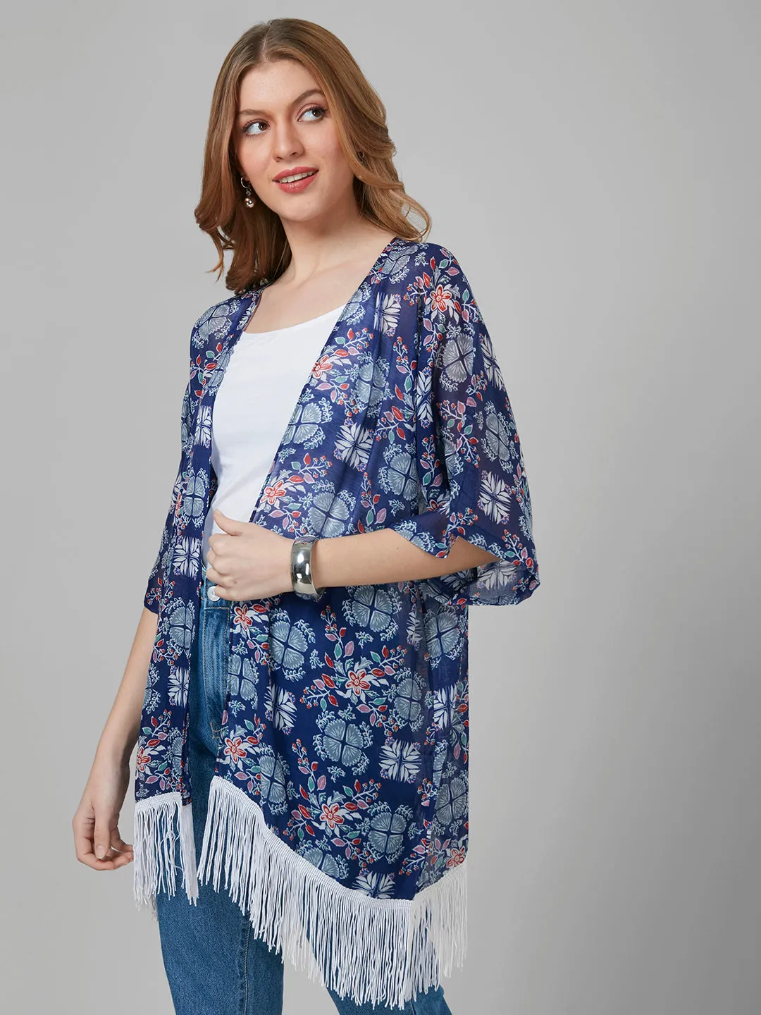 Style Quotient Women Blue Printed Shrug