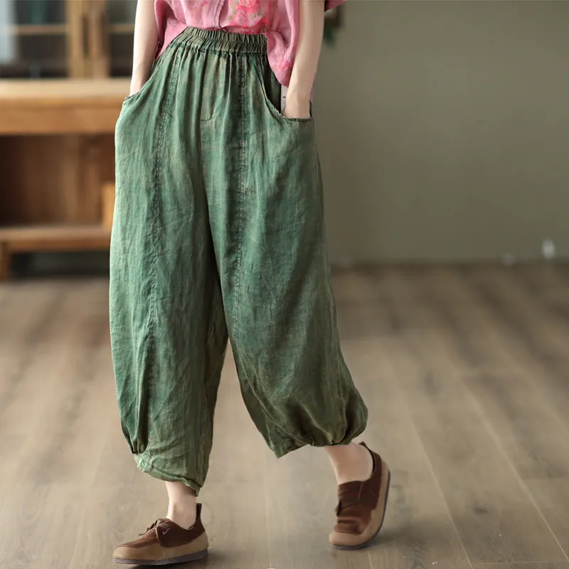 Summer Loose Linen Solid Retro Bloomers