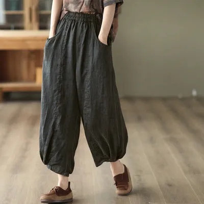 Summer Loose Linen Solid Retro Bloomers