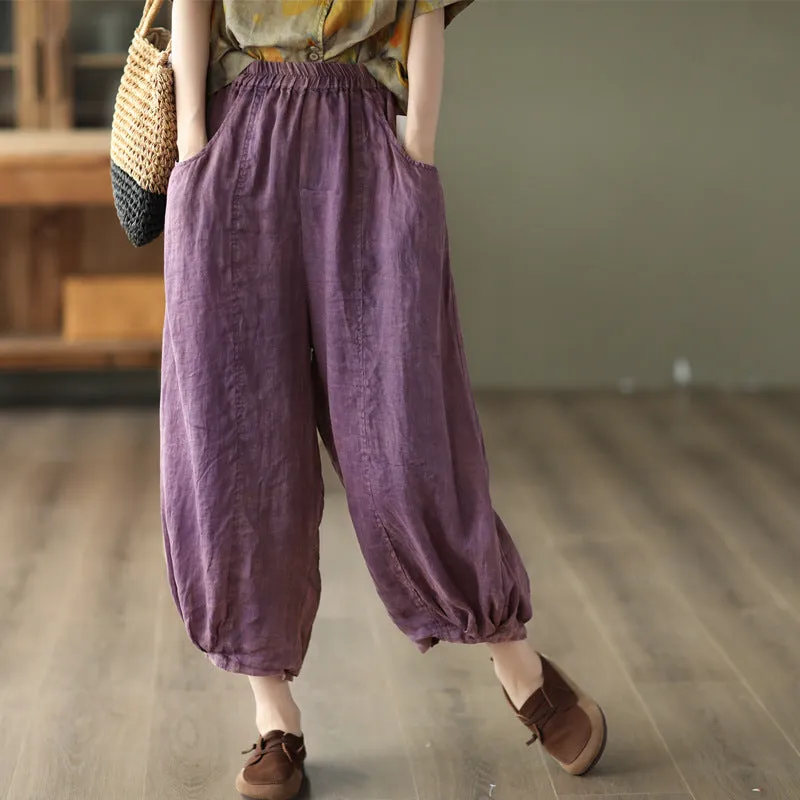 Summer Loose Linen Solid Retro Bloomers