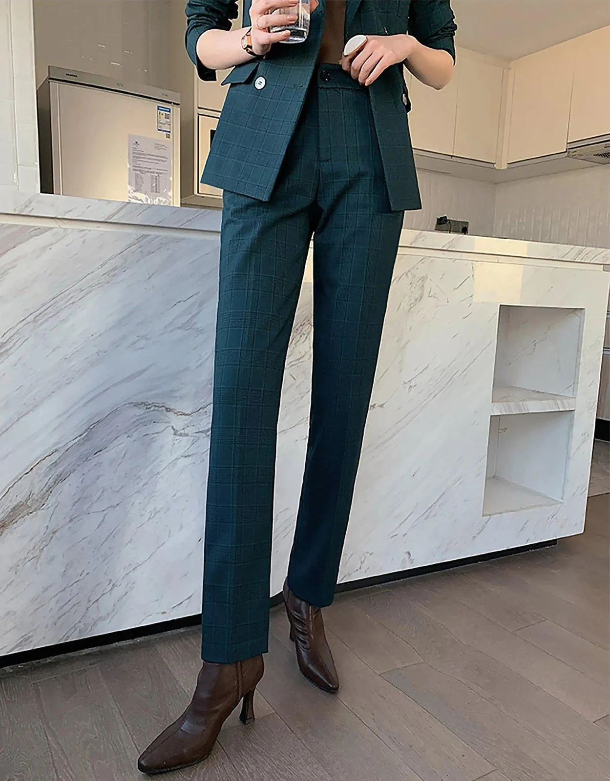 Teal Double Breasted Blazer & Slim Pants Set