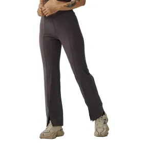 TEAMJOINED JOINED WOMEN FRONT SLIT WIDE LEG PANT-DARK GREY