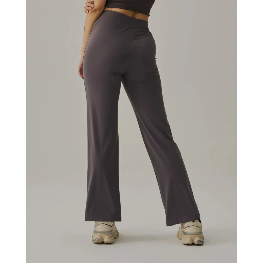 TEAMJOINED JOINED WOMEN FRONT SLIT WIDE LEG PANT-DARK GREY