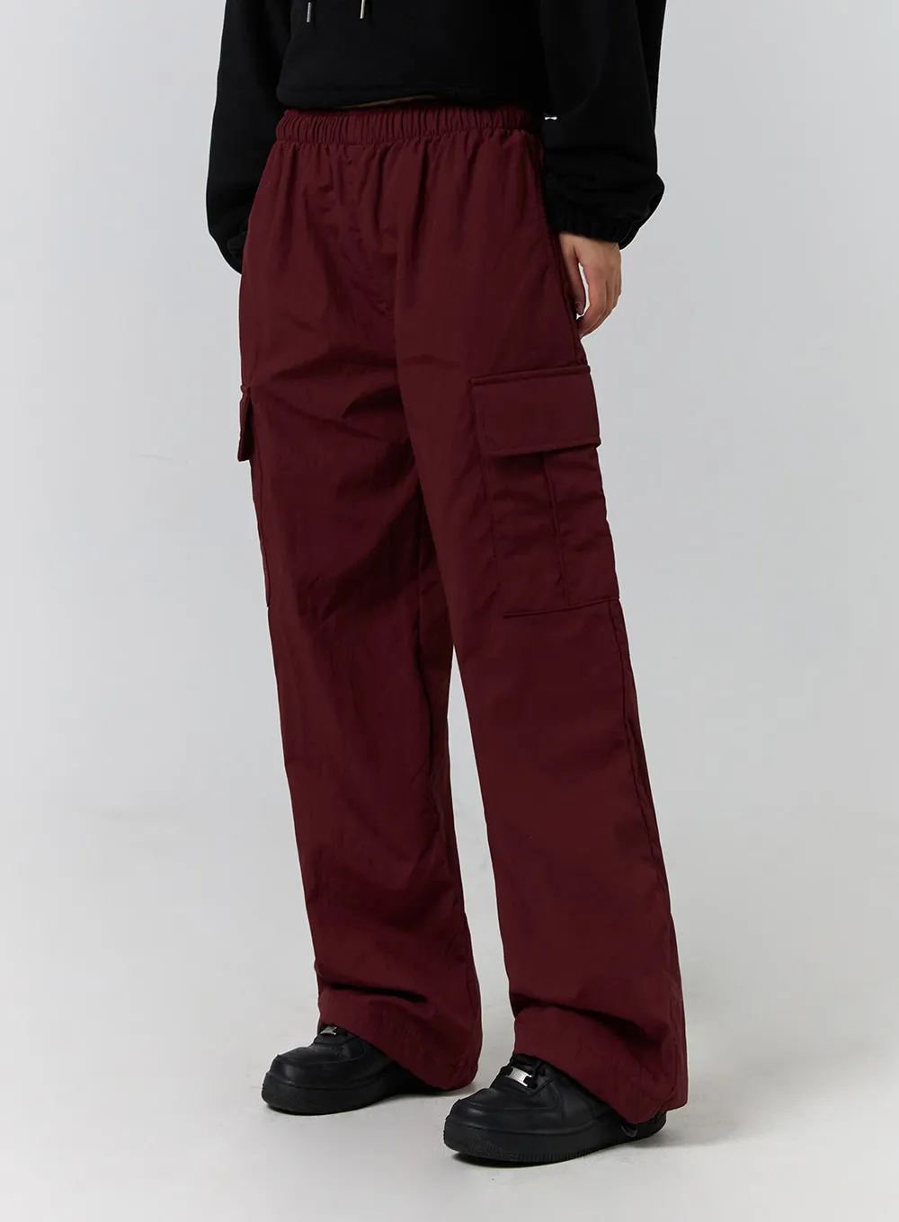 Terry Middle Waist Solid Pocket Cargo Pants (UNISEX) CD329