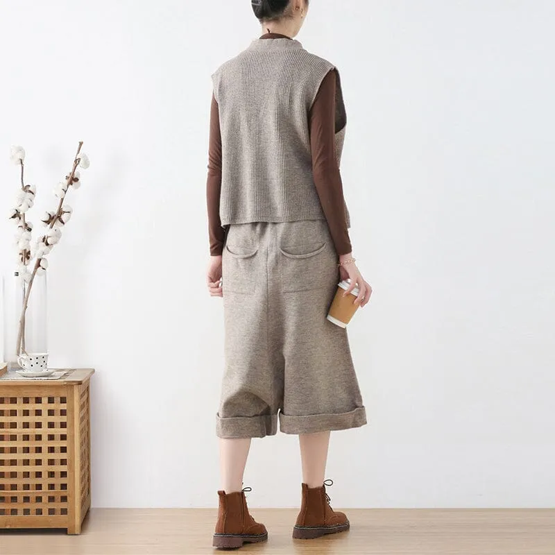 Women Autumn Retro Loose Knitted Vest & Pants Set