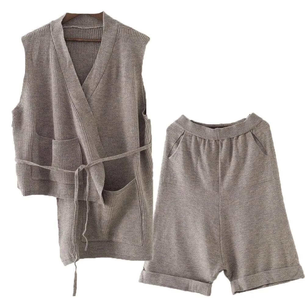 Women Autumn Retro Loose Knitted Vest & Pants Set