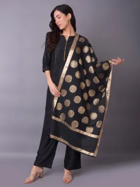 Women Black Solid Kurta Comfort Pant Dupatta