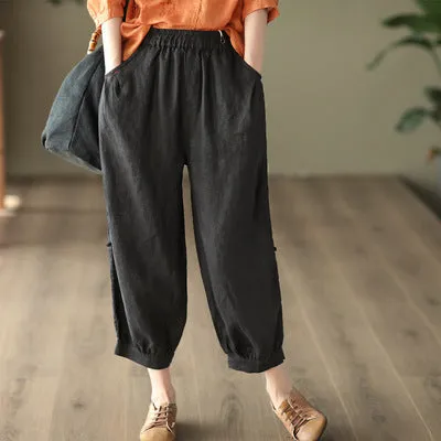 Women Summer Retro Linen Loose Pants