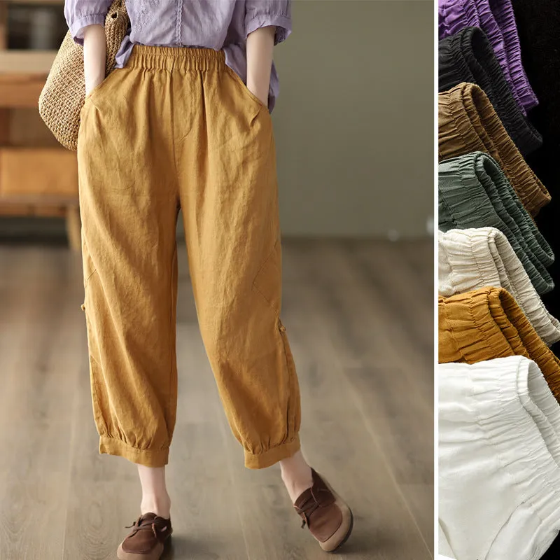 Women Summer Retro Linen Loose Pants