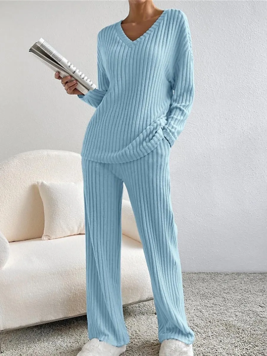 Women's Cozy Knit Drop Shoulder Tee and Pant Lounge Set