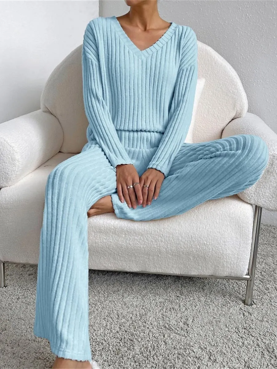 Women's Cozy Knit Drop Shoulder Tee and Pant Lounge Set