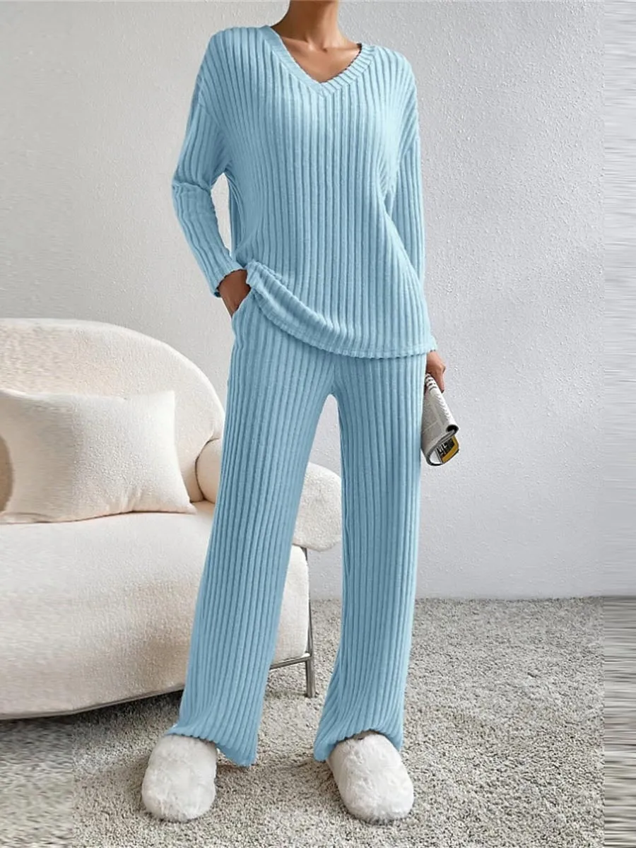 Women's Cozy Knit Drop Shoulder Tee and Pant Lounge Set